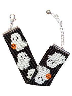 Handwoven Halloween Ghost Bead Loom Bracelet